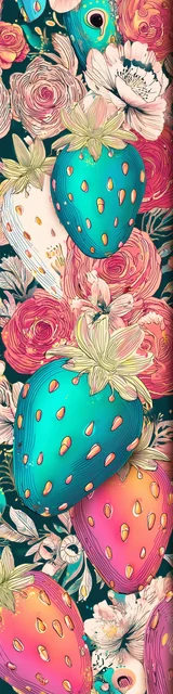 Free strawberry bookmark featuring neon blue strawberries